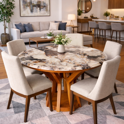 MESA DE COMEDOR DE MARMOL ARRABESCATO GOLD REDONDA 90cm