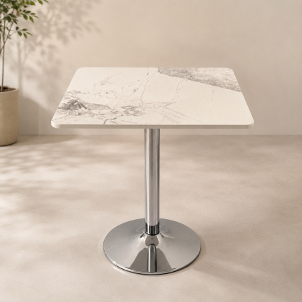 MESA PARA RESTAURANTE SILVER INOX DE PIEDRA SINTERIZADA | NOEL DECO